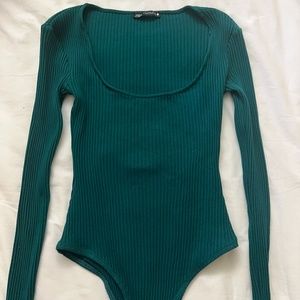 Zara emerald green ribbed bodysuit